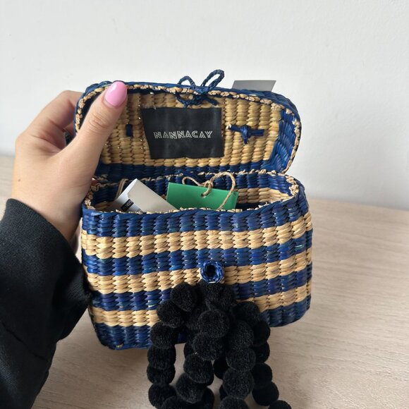 NWT Nannacay Baby Roge Striped Woven Raffia Tote Pompom-Embellished - Picture 7 of 13